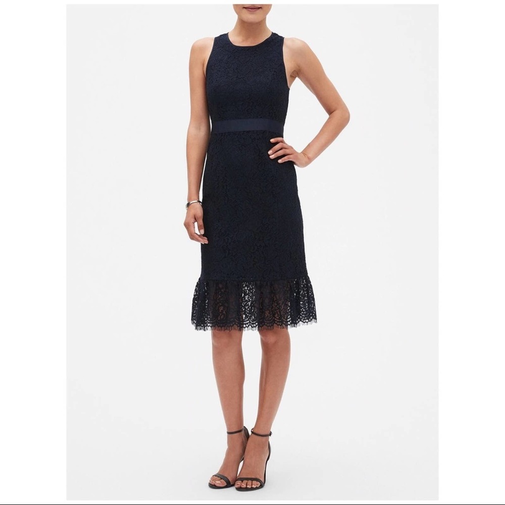 ⛱Banana Republic Lace Midi Dress Navy Blue Size 4